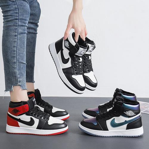 aj正品爱耐克韩韩版空军一号正版aj女鞋2021秋冬勾勾高帮鞋运动鞋