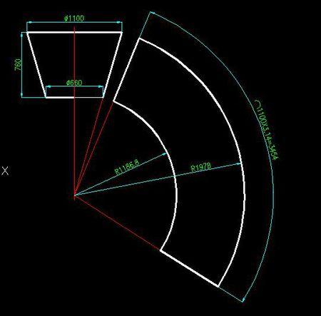 这是一个圆锥形的展开图,请问大师图中两个r的尺寸是怎么计算出来的?
