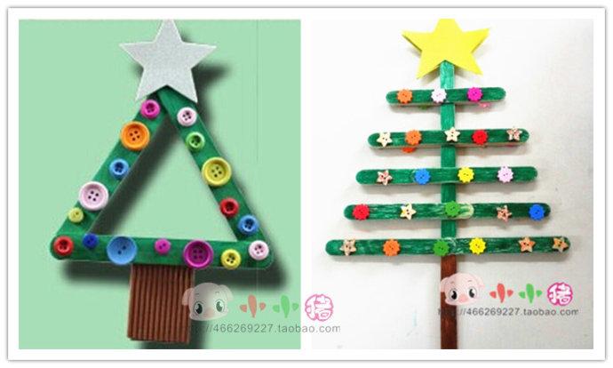 圣诞手工 纽扣毛根/扭扭棒 雪糕棒作品