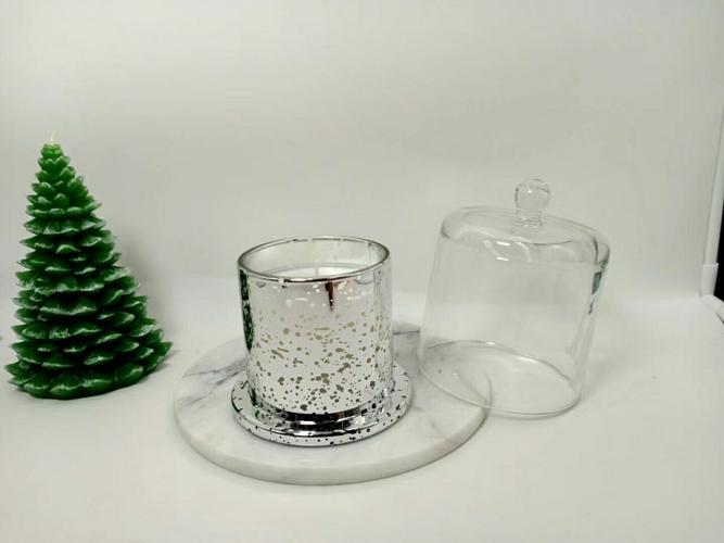 中号碎银蜡烛底座玻璃罩香薰蜡烛宽底玻璃烛台透明玻璃罩工艺品