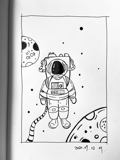 宇航员手绘|黑白线描_手绘_文化_绘画