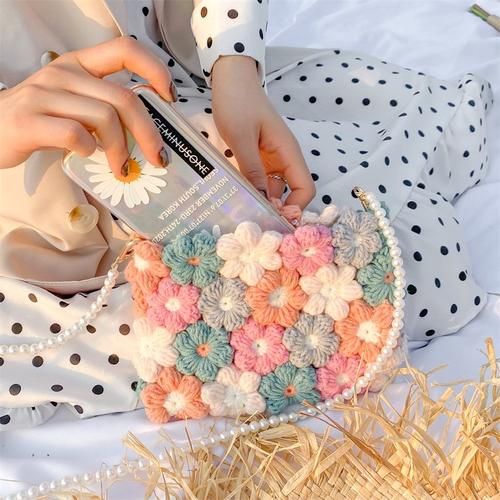 泡芙花编织包包手工diy材料包小红书网红同款毛线钩针自制斜挎包