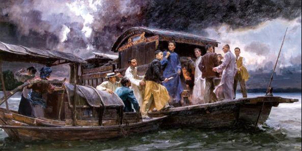 何红舟油画作品:《启航-中共一大会议》