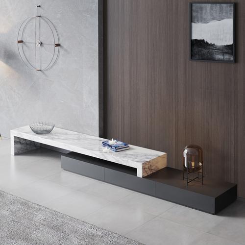 大理石天然雪梅电视柜伸缩客厅地柜白色电视柜