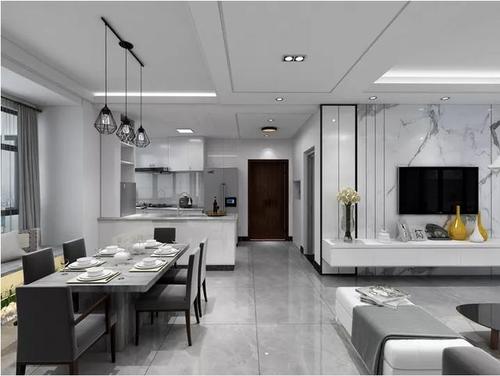 客户喜欢黑白灰色调,采用了现代流行的材质,黑钢,仿大理石墙砖背景