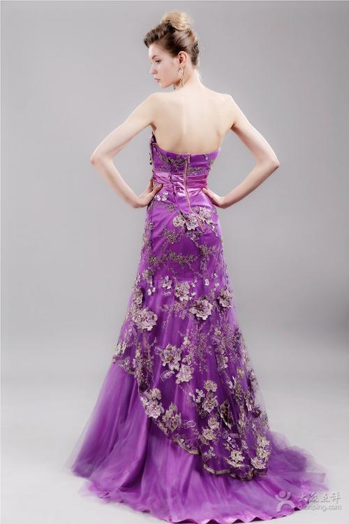 紫色抹胸镶花礼服-王开嫁衣馆-上海结婚-大众点评网