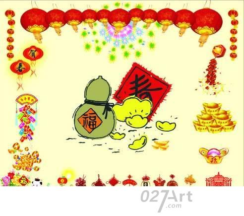 关于春节的儿童画新春送财来了