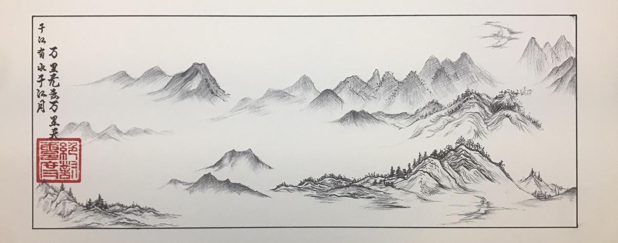 圆珠笔手绘-中国风系列-国画山水模仿练习