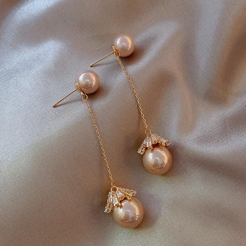 长款珍珠耳环锆石精致高级感2020新款潮气质时尚耳饰个性设计感