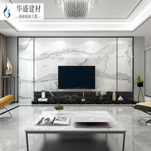 80×80瓷砖背景墙效果图,背景墙瓷砖80x80效果图 电视背景墙简约现代客厅仿大理石爵士白微晶石高档大气瓷砖背景墙