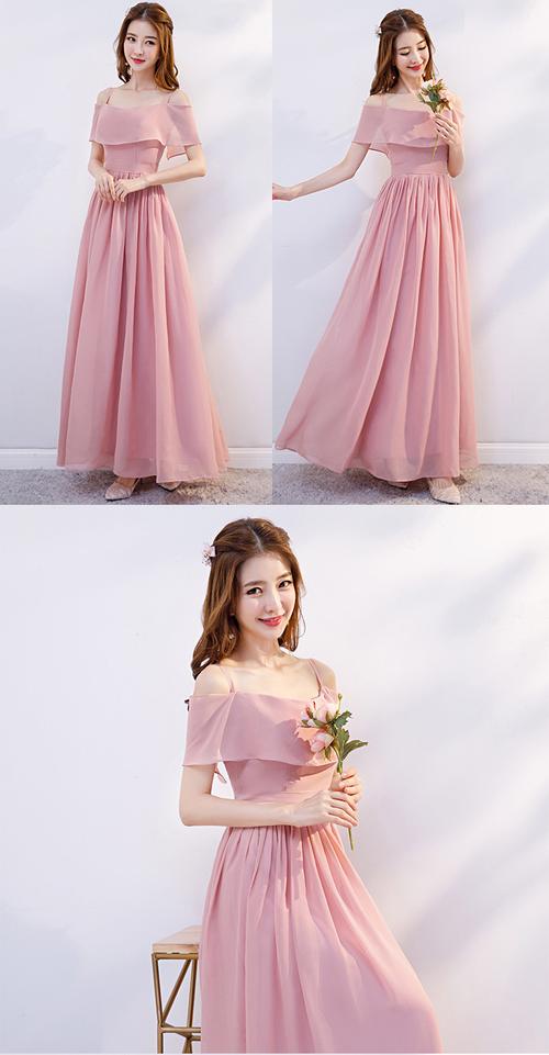 姐妹团粉色伴娘服长款2021新款婚礼服裙女仙气质夏季显瘦雪纺简约