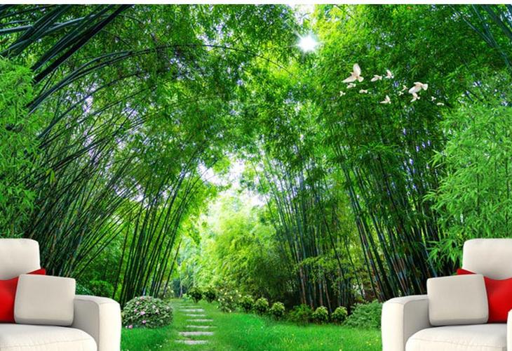 壁纸画大自然电视背景墙壁纸客厅5d立体大自然竹林风景画墙布3d影视墙