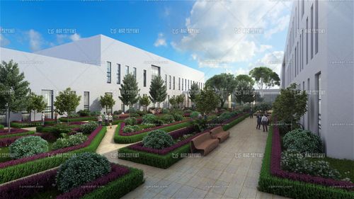办公楼商务厂房仓库外空间休闲走廊走道中庭庭院景观园林绿化建筑动画