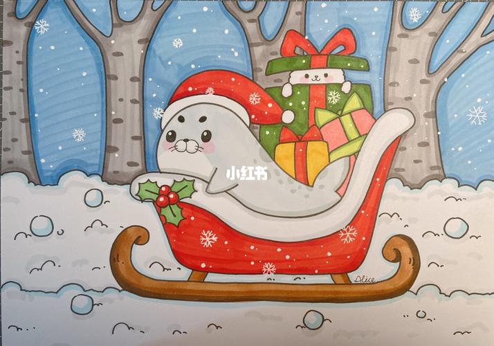 圣诞节儿童画 雪橇礼物雪景雪地雪花马克笔_儿童画_圣诞节去哪玩_礼物
