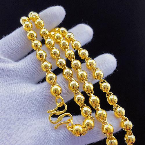 黄金项链男士款 光面空心圆珠黄金项链8毫米粗 光面佛珠 999足金