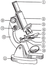 图是显微镜结构图,请据图填写各部分结构名称
