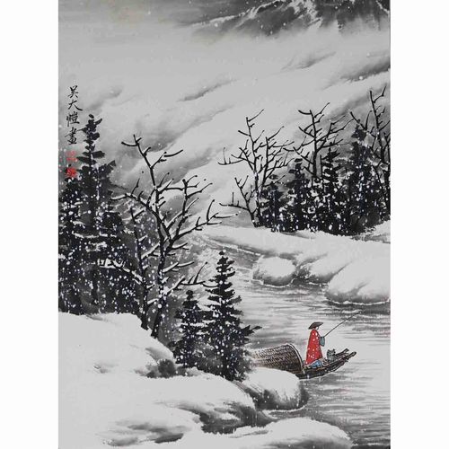 吴大恺  诗意雪景山水画