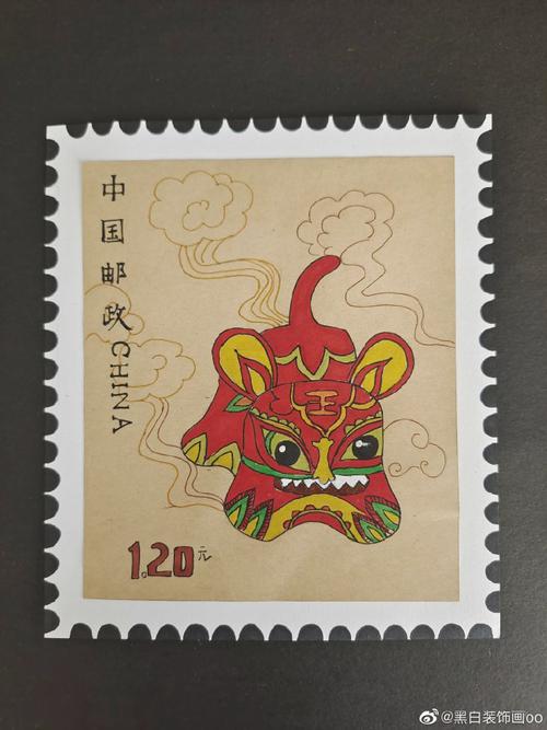 虎年到,一起来做虎年邮票吧～#虎年儿童画##绘画素材#儿童创意美术超