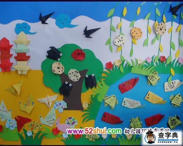 幼儿园主题墙布置:春天的池塘