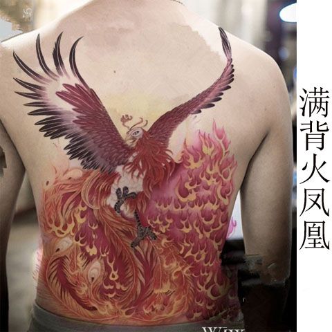 火凤凰满背纹身贴防水男女持久仿真后背大图艺妓翅膀凤凰全背刺青