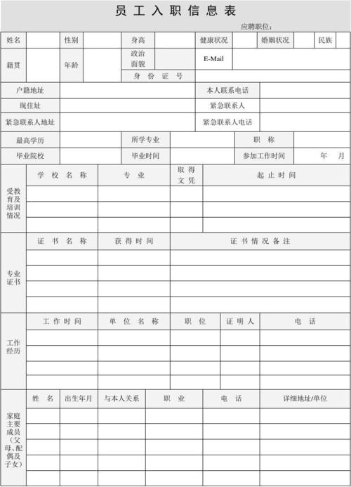 员工入职信息表
