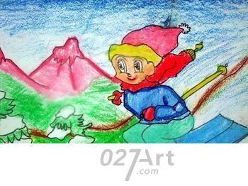 儿童画冬天图画冬天我来滑雪