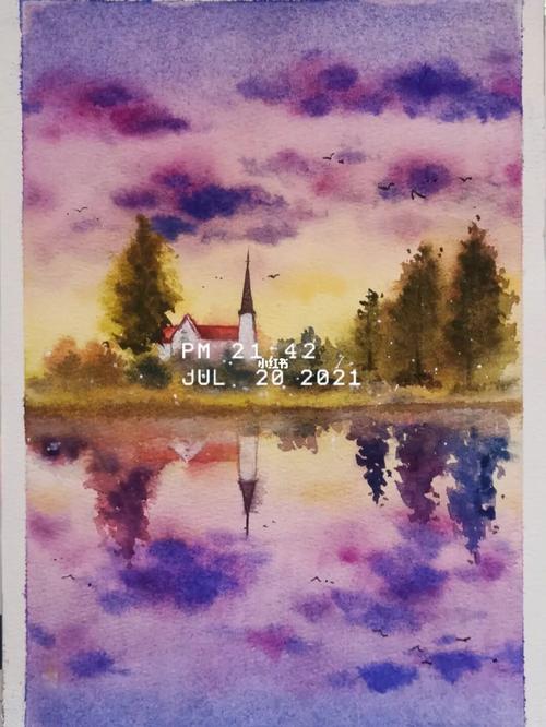 {水彩团练}教堂倒影_水彩画_教堂_风景_香菜_学院级_水彩风景_文化