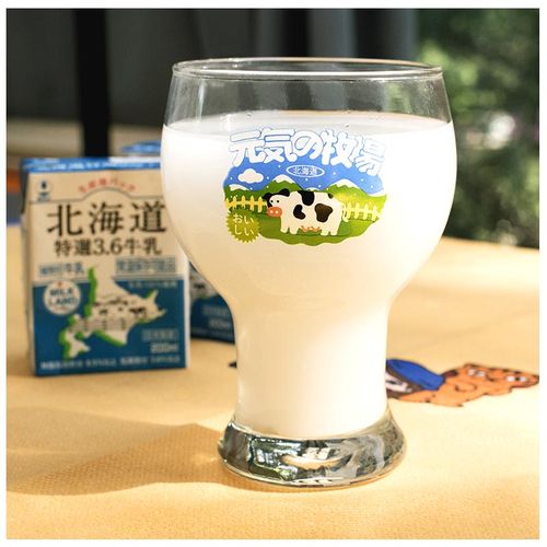 原创日系元气牧场玻璃杯ins北海道牛奶杯卡通奶茶女杯夏季大肚杯