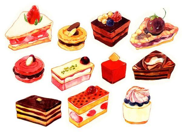 甜品控 草莓奶油蛋糕 插图插画 涂鸦绘图 吃货福利 水粉彩铅 手帐素材