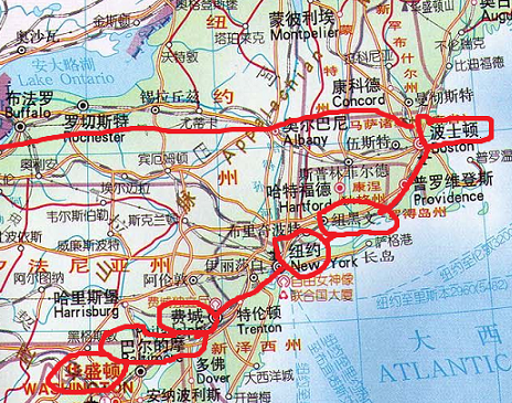 美国东部也就是美国东海岸,主要城市有:波士顿,纽黑文,普罗维登斯