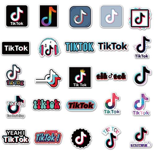 抖音tiktok logo50张防水可移涂鸦贴纸拉杆箱ipad汽车