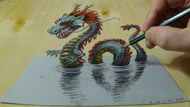 画东海龙王,东方神龙3d绘画