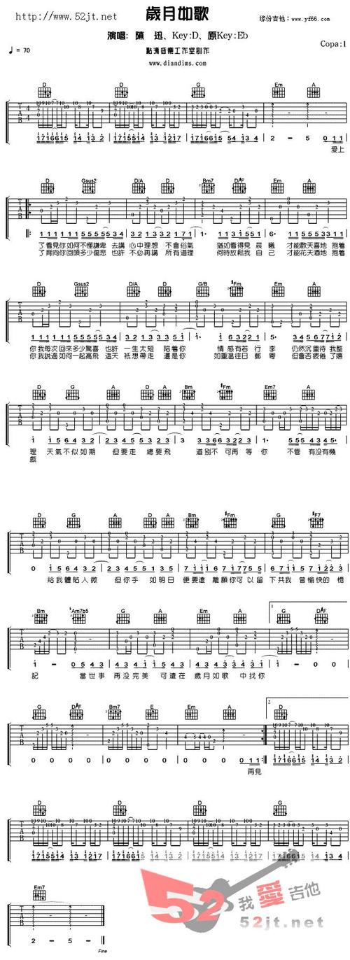 岁月如歌吉他谱