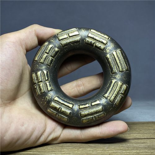 古玩包浆黄铜八卦日月星辰虎撑手指摇铃仿古铃铛铜转铃铜把件