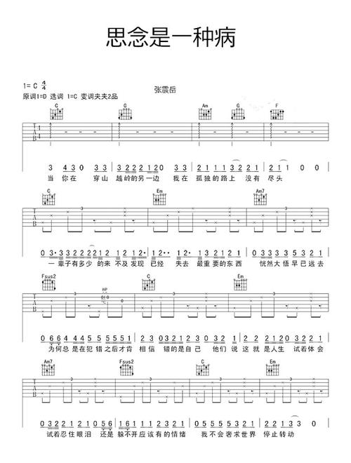 思念是一种病吉他谱 张震岳