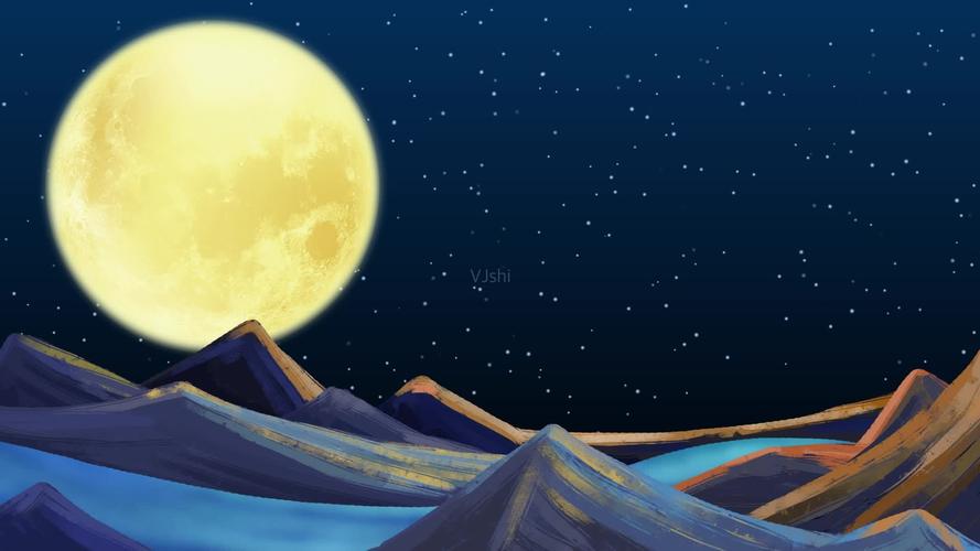 卡通山丘月亮舞台背景