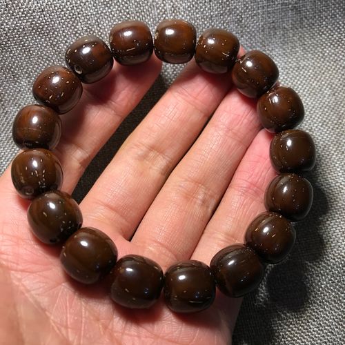 恒信深色紫金鼠老型桶珠手串a货黑金皮质招财鼠菩提子