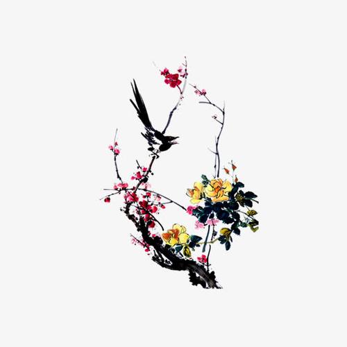 关键词 : 水墨画,中国风,梅花,红色,喜鹊