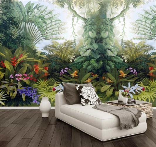 热带雨林植物风景背景墙纸壁画 客厅餐厅东南亚风格