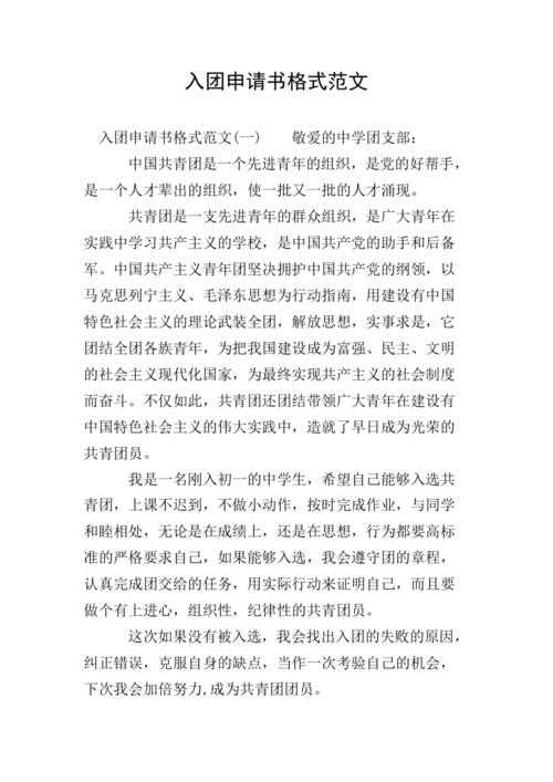 入团申请书格式范文