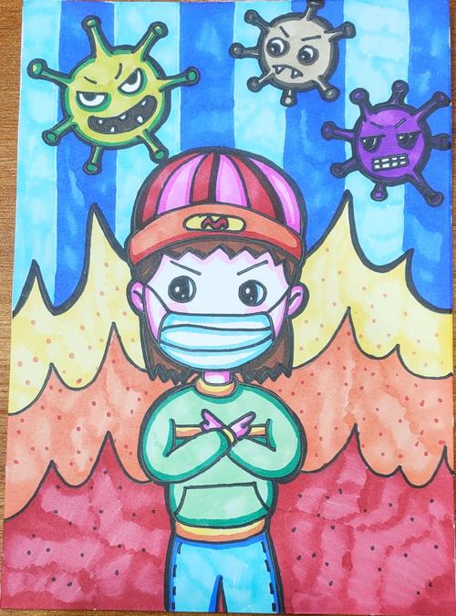 儿童画——《抗击疫情》