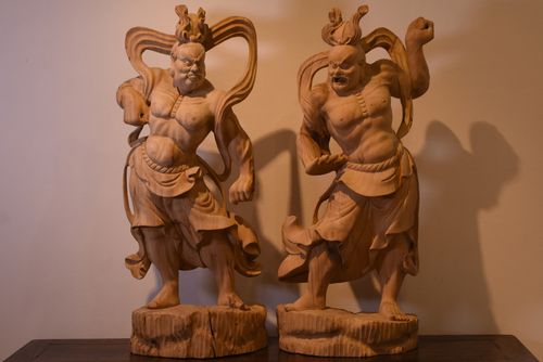 【古多】木雕 仁王像 一対 特大90㎝ 金刚力士◆仏教美术/古美术/时代