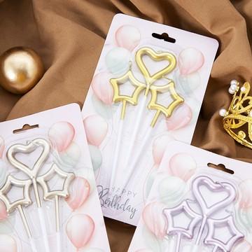 网红镀金仙女棒蜡烛 爱心形五角星表白镂空生日蛋糕蜡烛插件合集