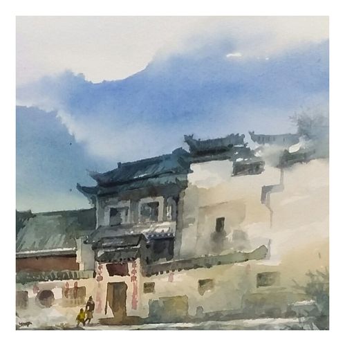 李亚潮《徽派水乡》纸本水彩