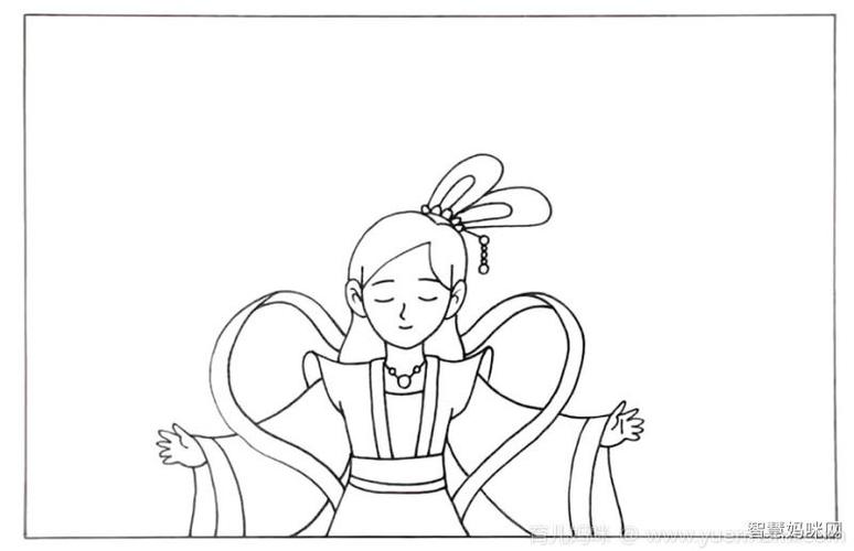 步骤1:首先我们画出准备飞天的嫦娥姐姐.