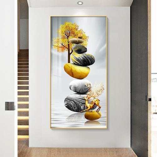 玄关装饰画现代简约石头时来运转麋鹿风景现代装饰画