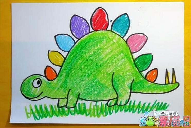 儿童画恐龙的画法 蜡笔画剑龙
