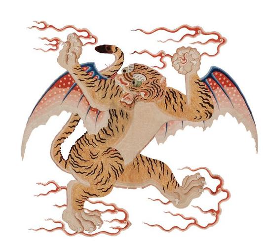 "红色纱绣云纹飞虎旗"提取的虎兽图案