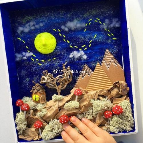 丨pinkdream丨分享#创意儿童画##国外创意美术# 综合材料装饰性作品