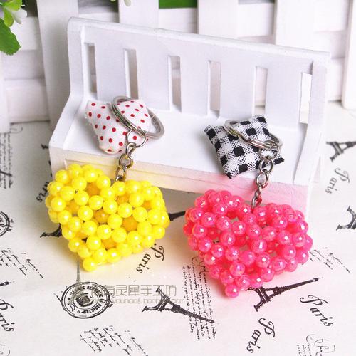 爱心手工挂件珠子心形创意串珠钥匙圈